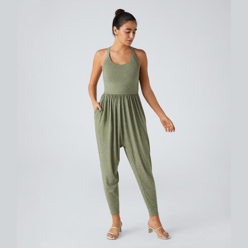 💝Last day promotion-⏰Backless Twisted U Neck Side Pocket Harem Casual Jumpsuit-Easy Peezy Edition