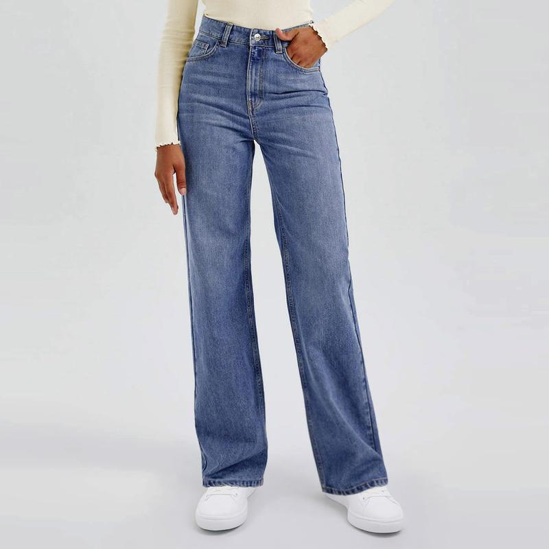 Women's High-Waist Stretch Wide-Leg Jeans – Trendy Multi-Pocket Denim Pants