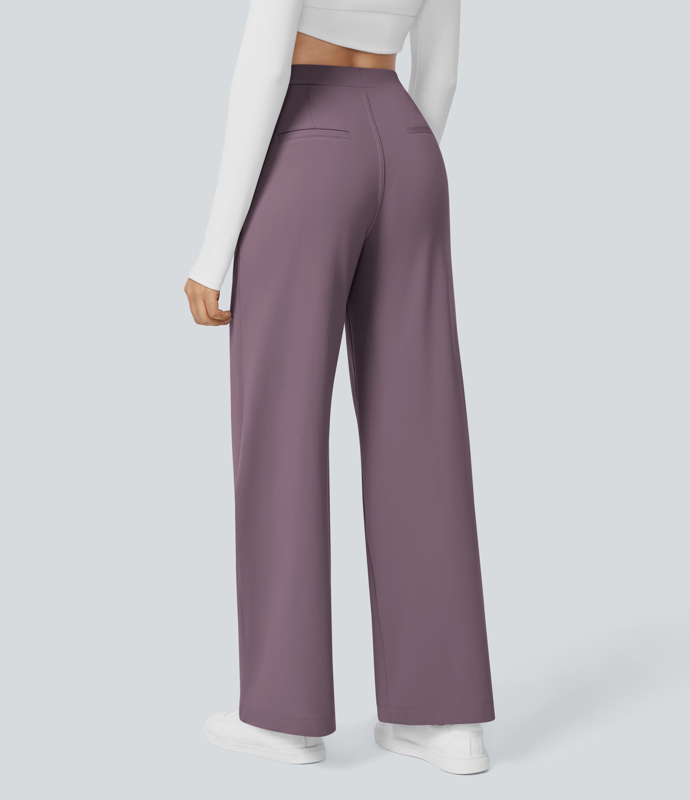Factory Outlet - High Waisted Side Pocket Straight Leg Work Suit Pants