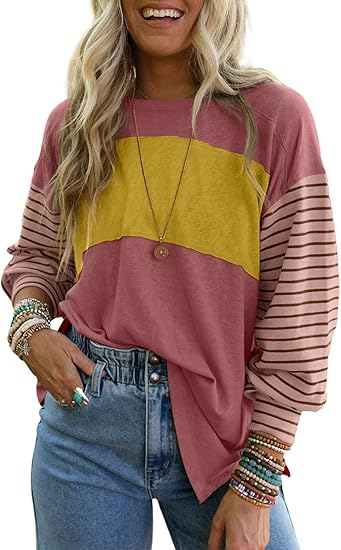 ✨Women's Cute Color Block Long Sleeve Casual Top(BUY 2 FREE SHIPPING)