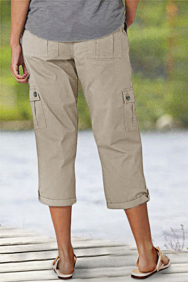 🔥Roll Tab Hem Multi Pocket Capri Mid Waist Cargo Pants🔥