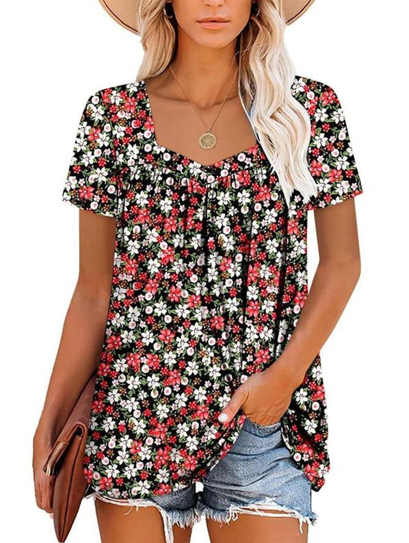 ⏰Hot Sale-Women's Summer Pleated Printed Short-Sleeves