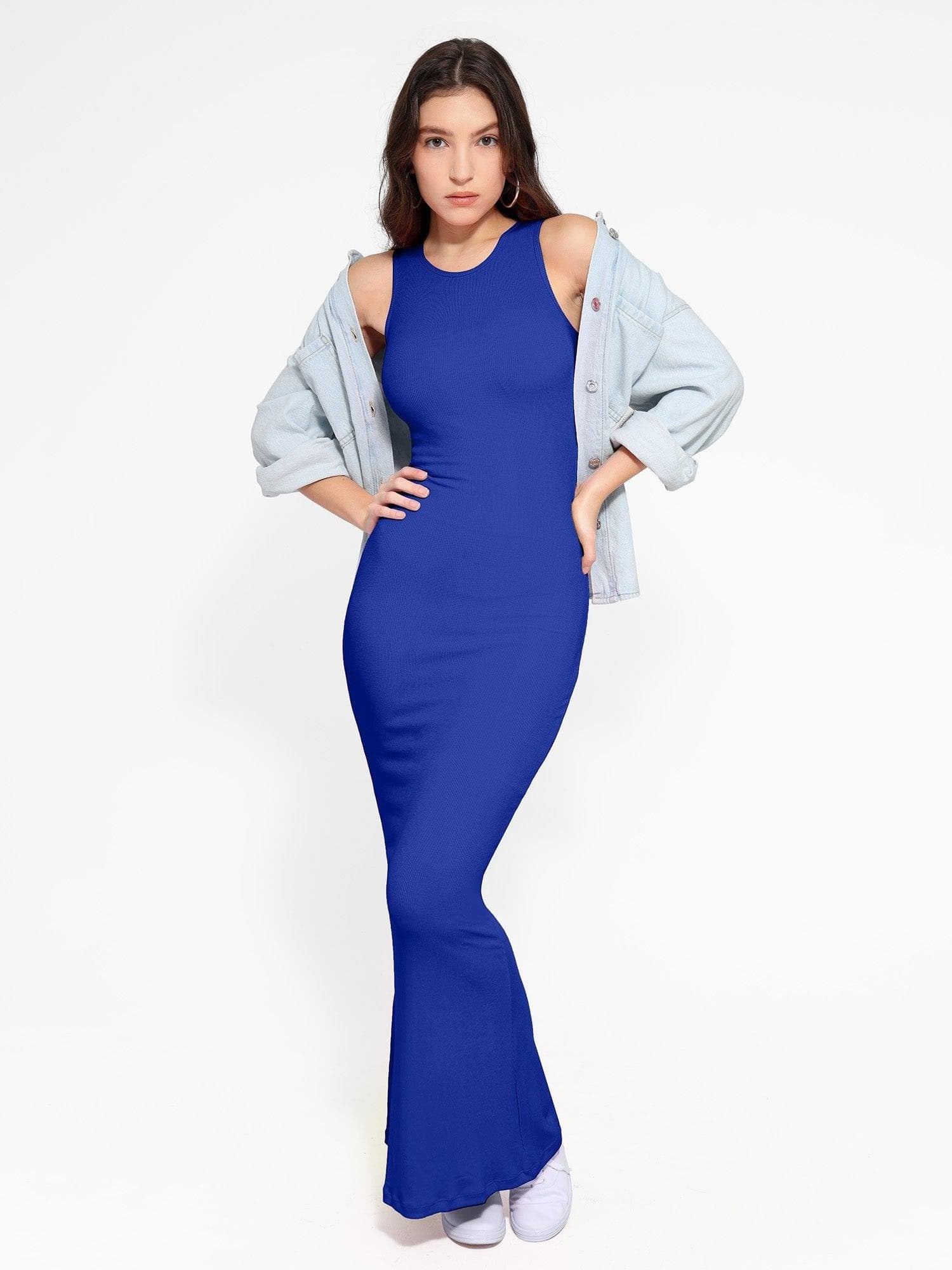 🔥Last day promotion!🔥Shapewear Modal Sleeveless Crew NeckMaxi Dress
