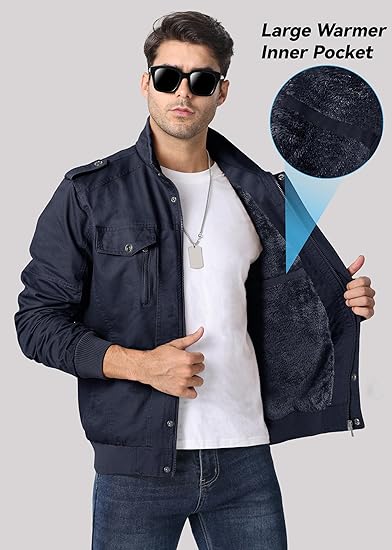 🔥October Hot Sale 🔥Men's Regular Fit Solid Pocket Zipper Jacket, Casual Long Sleeve Stand Collar Outerwear for Fall & Winter