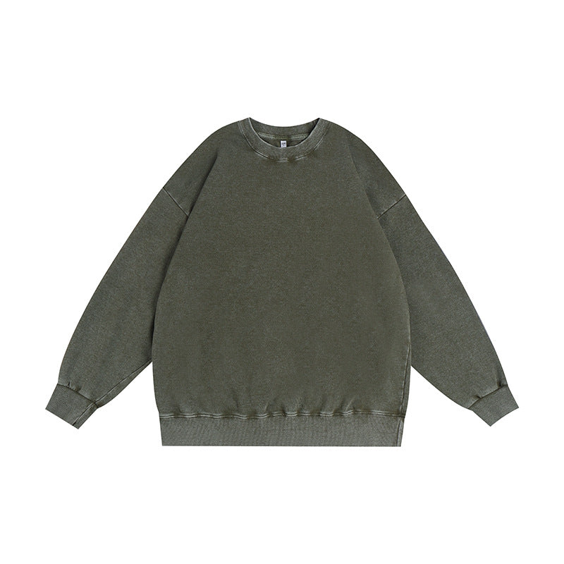 Men's Distressed Washed Cotton Round Neck Long-sleeved Sweatshirts