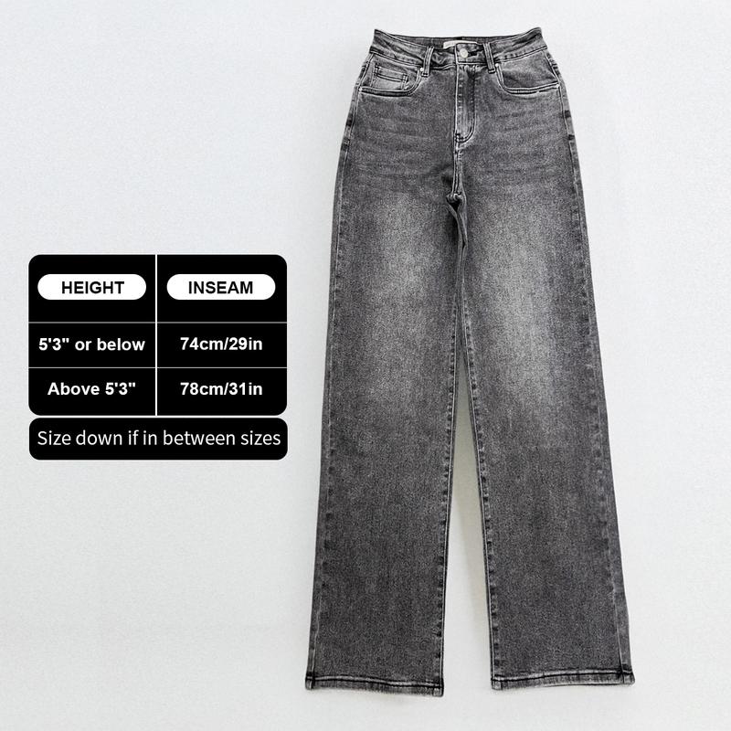 Women's High-Waist Stretch Wide-Leg Jeans – Trendy Multi-Pocket Denim Pants