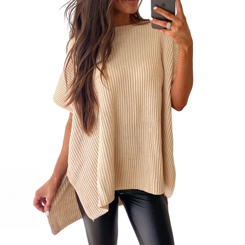 2025 Summer Women's Casual Crew Neck Drop Shoulder Loose Fit Short Sleeve Knit Pullover
