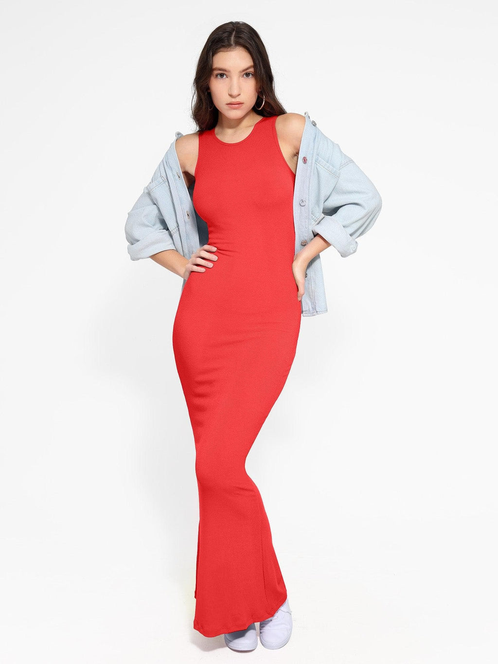 🔥Last day promotion!🔥Shapewear Modal Sleeveless Crew NeckMaxi Dress