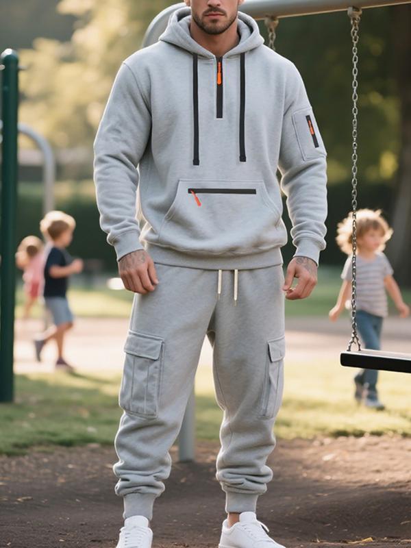 Men's Winter Fleece Lined Casual Set Loose Fit Sporty Multi-Pocket Workwear Warm Long Sleeve Jacket & Pants for Cold Weather Clothes Matching Outdoorfun