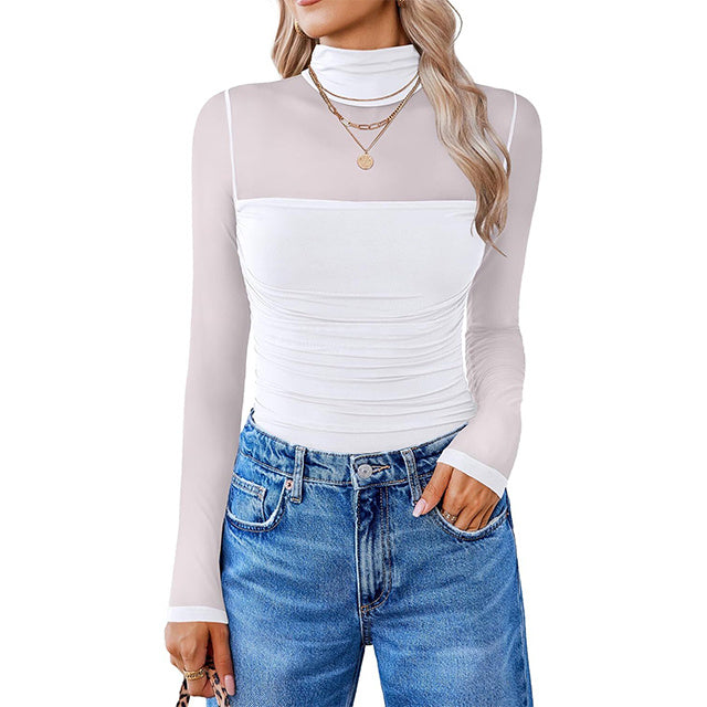 💝Autumn Specials💝Women's Long Sleeve Tights Turtleneck Shapewear Bodysuit Mesh Bodysuit Shirt