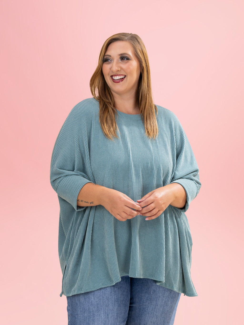 Raised Rib Easy Fit 3/4 Sleeve Top | Reg - Plus