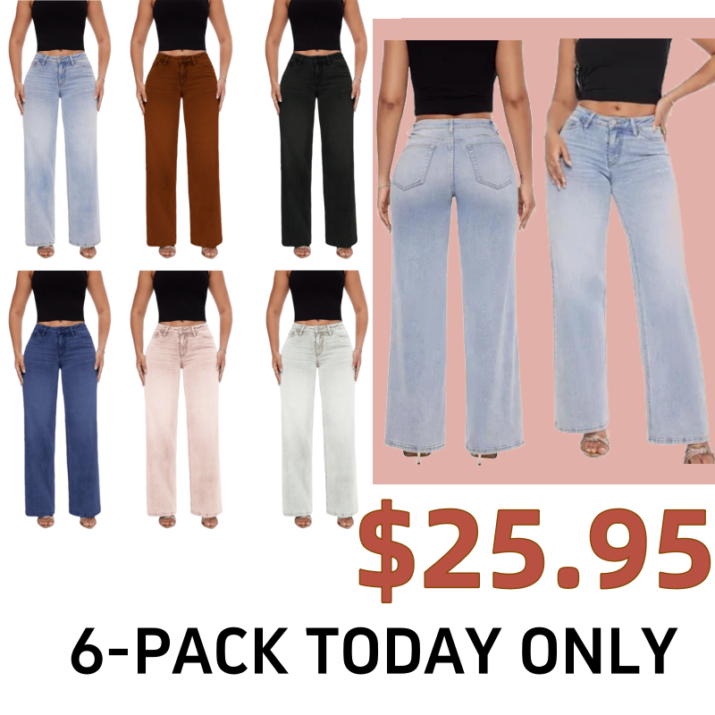 Women’s Distressed Wide Leg Baggy Jeans Mid-Low Waist Pants