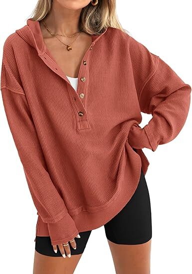 Women’s Casual V-Neck Button-Up Hoodie with Side Slits