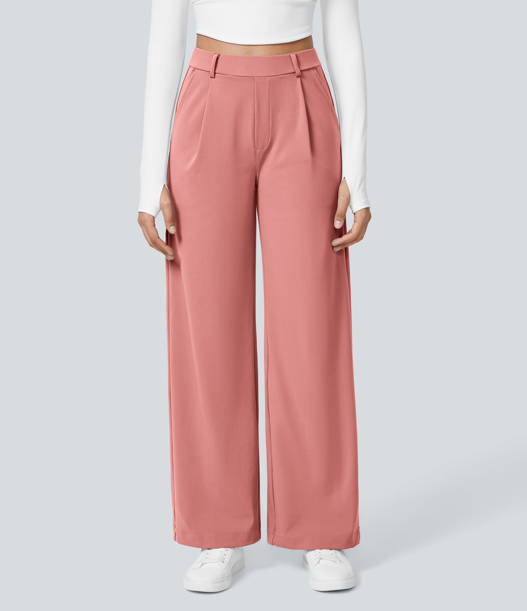 Factory Outlet - High Waisted Side Pocket Straight Leg Work Suit Pants