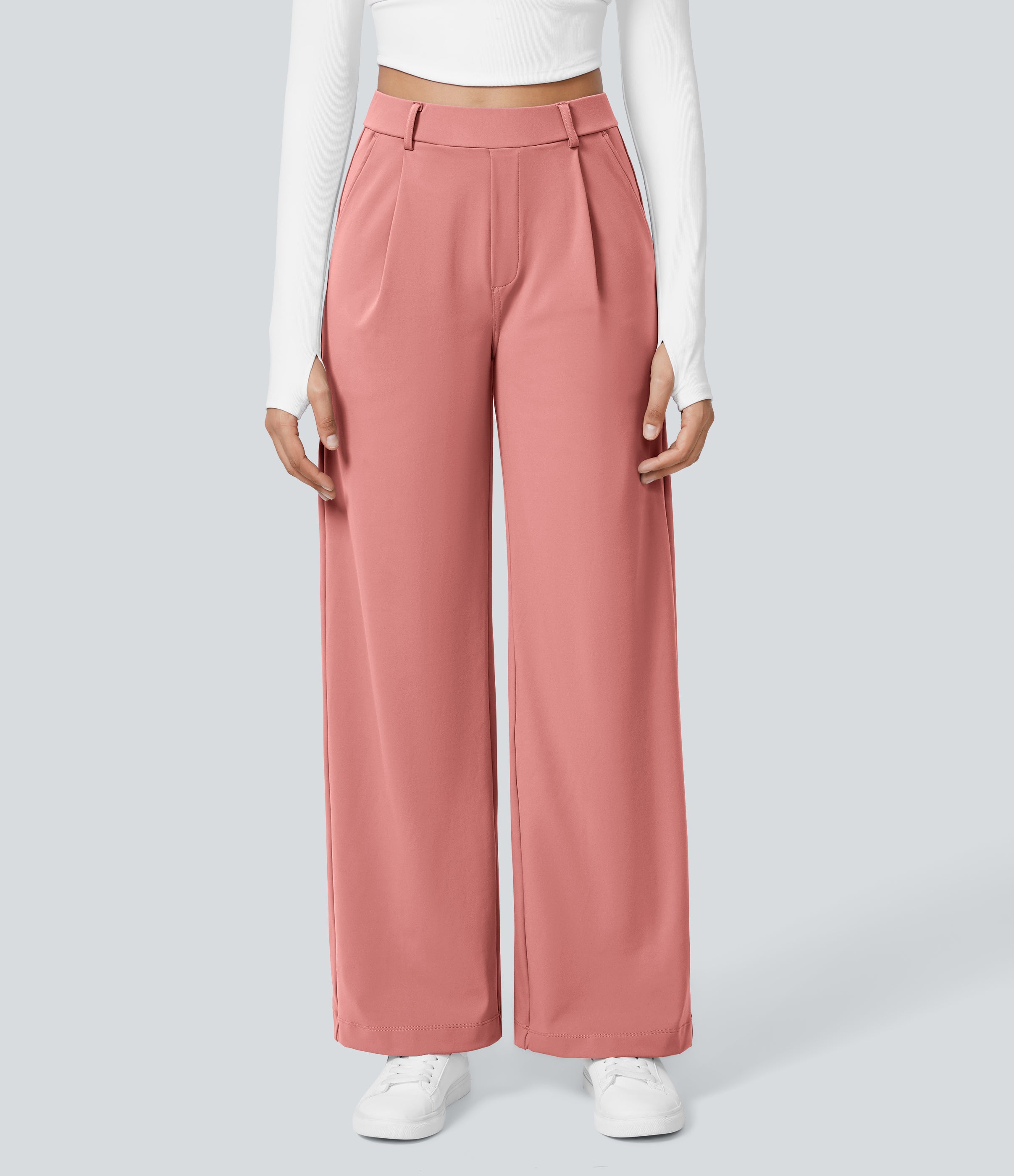 Factory Outlet - High Waisted Side Pocket Straight Leg Work Suit Pants