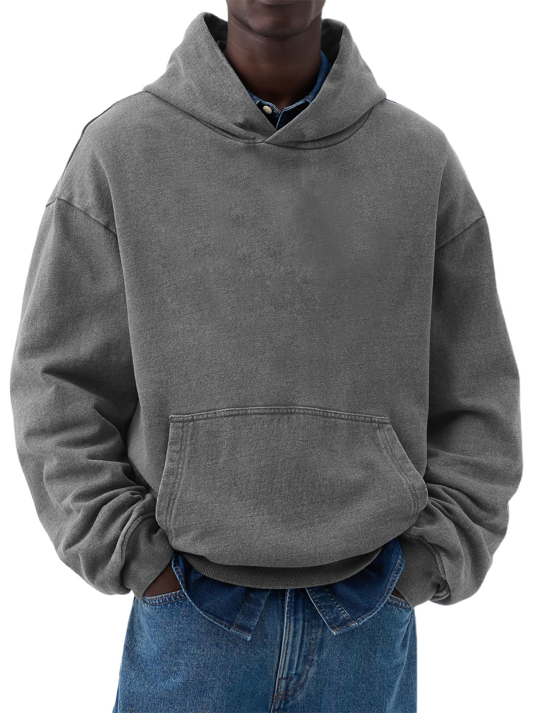 Men's Cotton Washed Distressed Heavyweight Long Sleeve Pocket Hooded Sweatshirt