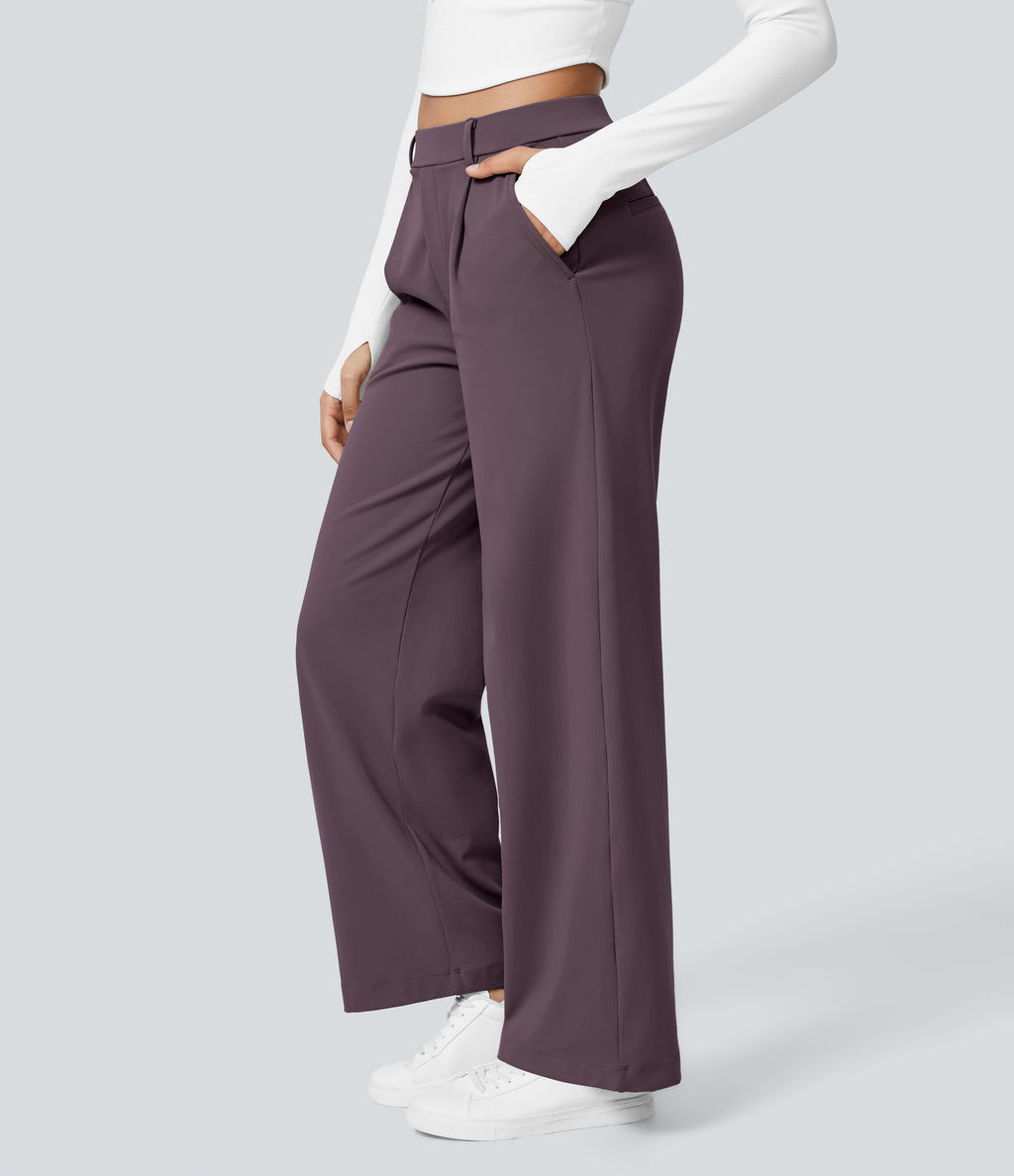 Factory Outlet - High Waisted Side Pocket Straight Leg Work Suit Pants