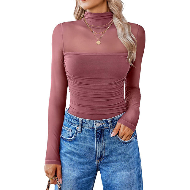 💝Autumn Specials💝Women's Long Sleeve Tights Turtleneck Shapewear Bodysuit Mesh Bodysuit Shirt