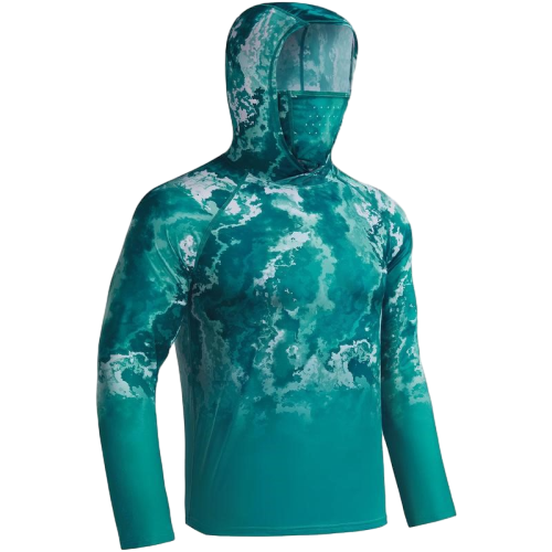 UPF 50+ Sun UV Protection Hoodie Shirts, Men Raglan Long Sleeve Lightweight Quick Dry Breathable Cooling Rash Guard with Mask Neck Gaiter for Outdoor