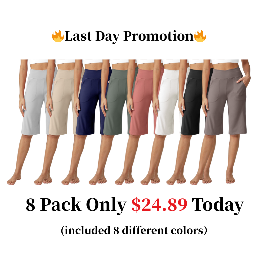 Capri Pants for Women -Knee Length Wide Leg Yoga Capris Dressy Casual Summer Crop Pants with Pockets