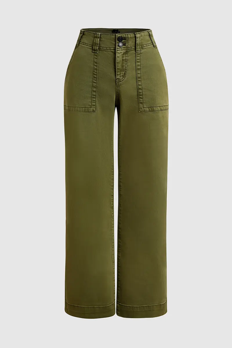 ⚡FINAL SALE⚡- Double Button Mid Waist Straight Leg Pants