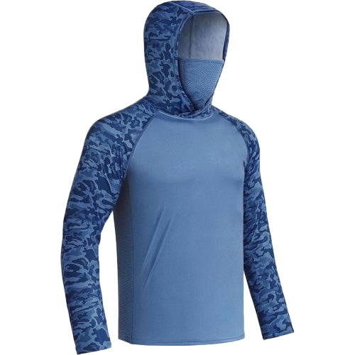 UPF 50+ Sun UV Protection Hoodie Shirts, Men Raglan Long Sleeve Lightweight Quick Dry Breathable Cooling Rash Guard with Mask Neck Gaiter for Outdoor