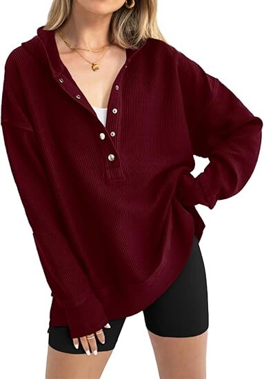 Women’s Casual V-Neck Button-Up Hoodie with Side Slits