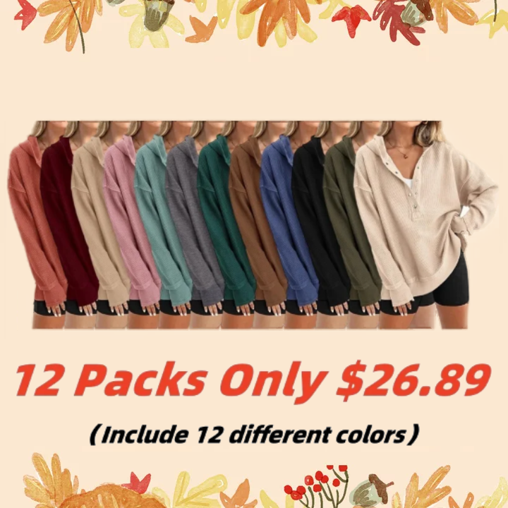 Women’s Casual V-Neck Button-Up Hoodie with Side Slits