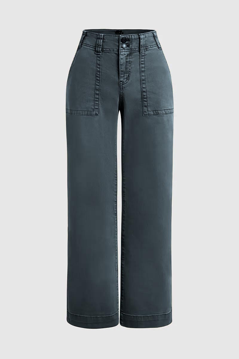 ⚡FINAL SALE⚡- Double Button Mid Waist Straight Leg Pants