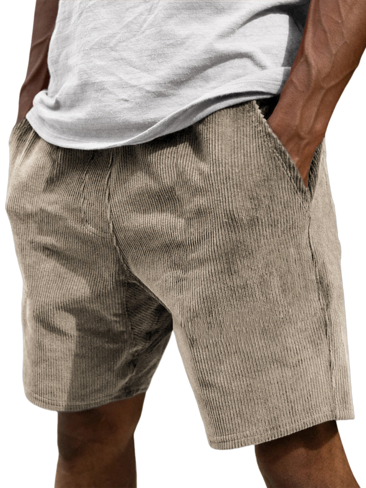 Men's Corduroy Vintage Stylish Elastic Waist Casual Shorts With Side Pockets