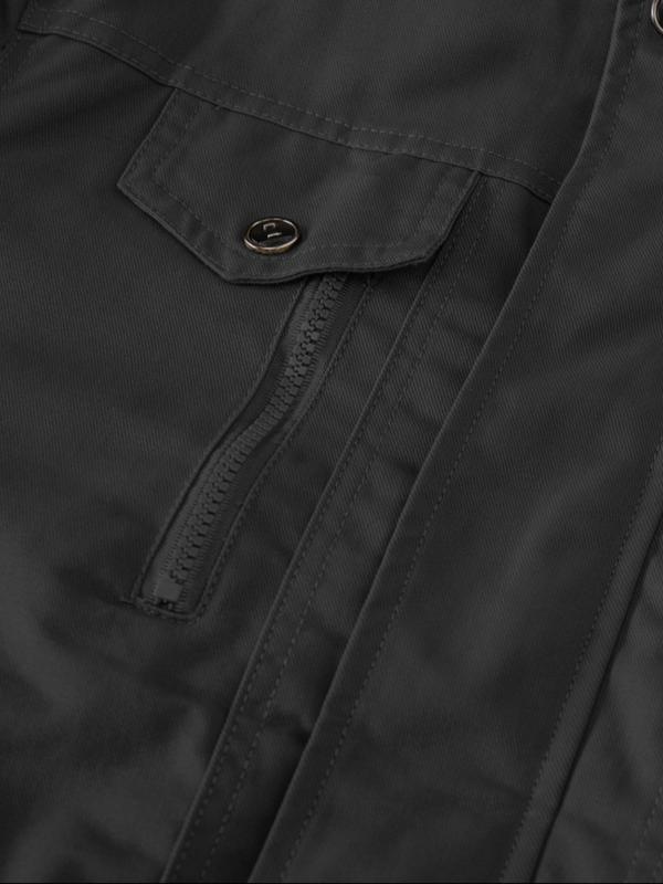 🔥October Hot Sale 🔥Men's Regular Fit Solid Pocket Zipper Jacket, Casual Long Sleeve Stand Collar Outerwear for Fall & Winter