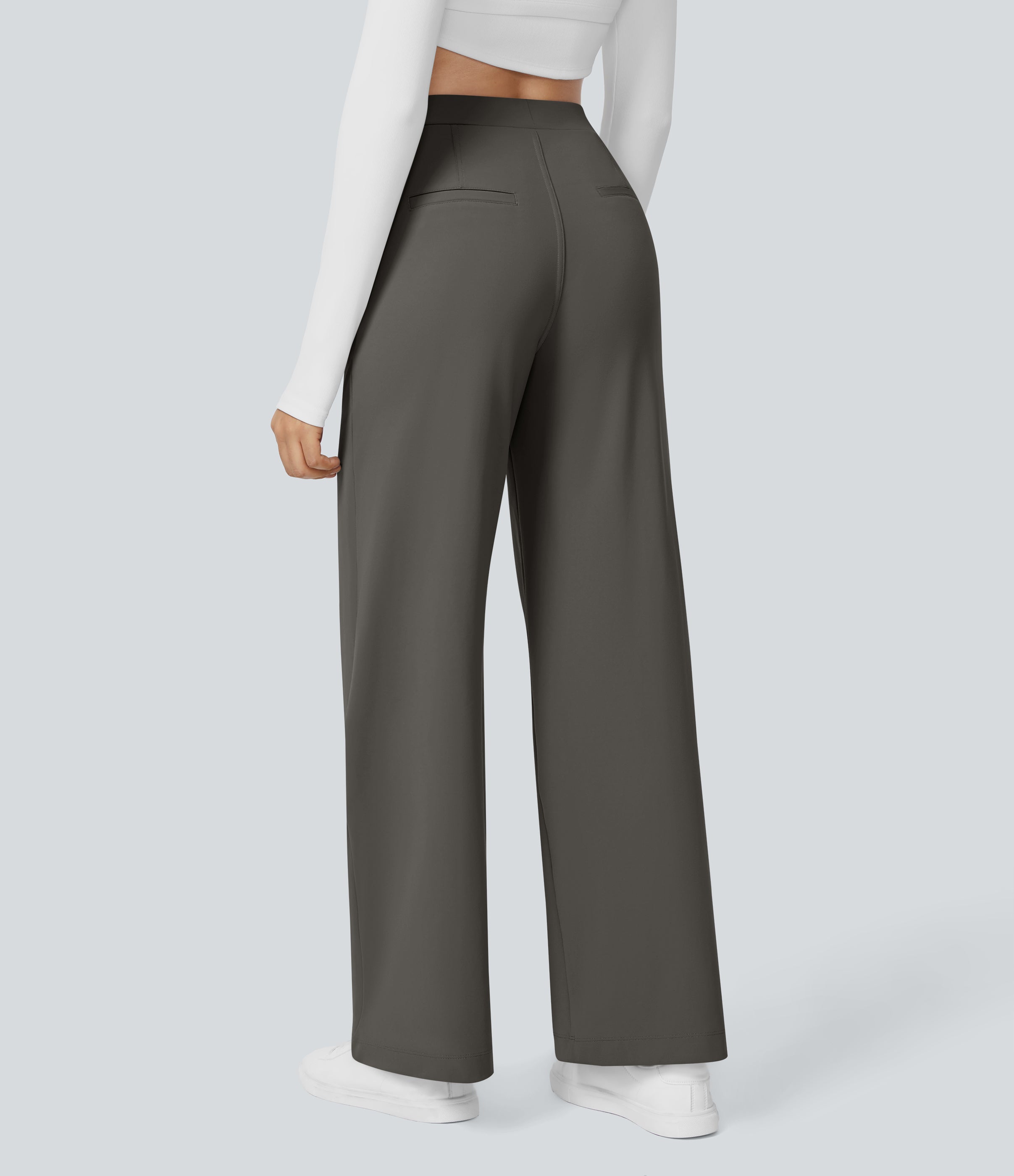 Factory Outlet - High Waisted Side Pocket Straight Leg Work Suit Pants