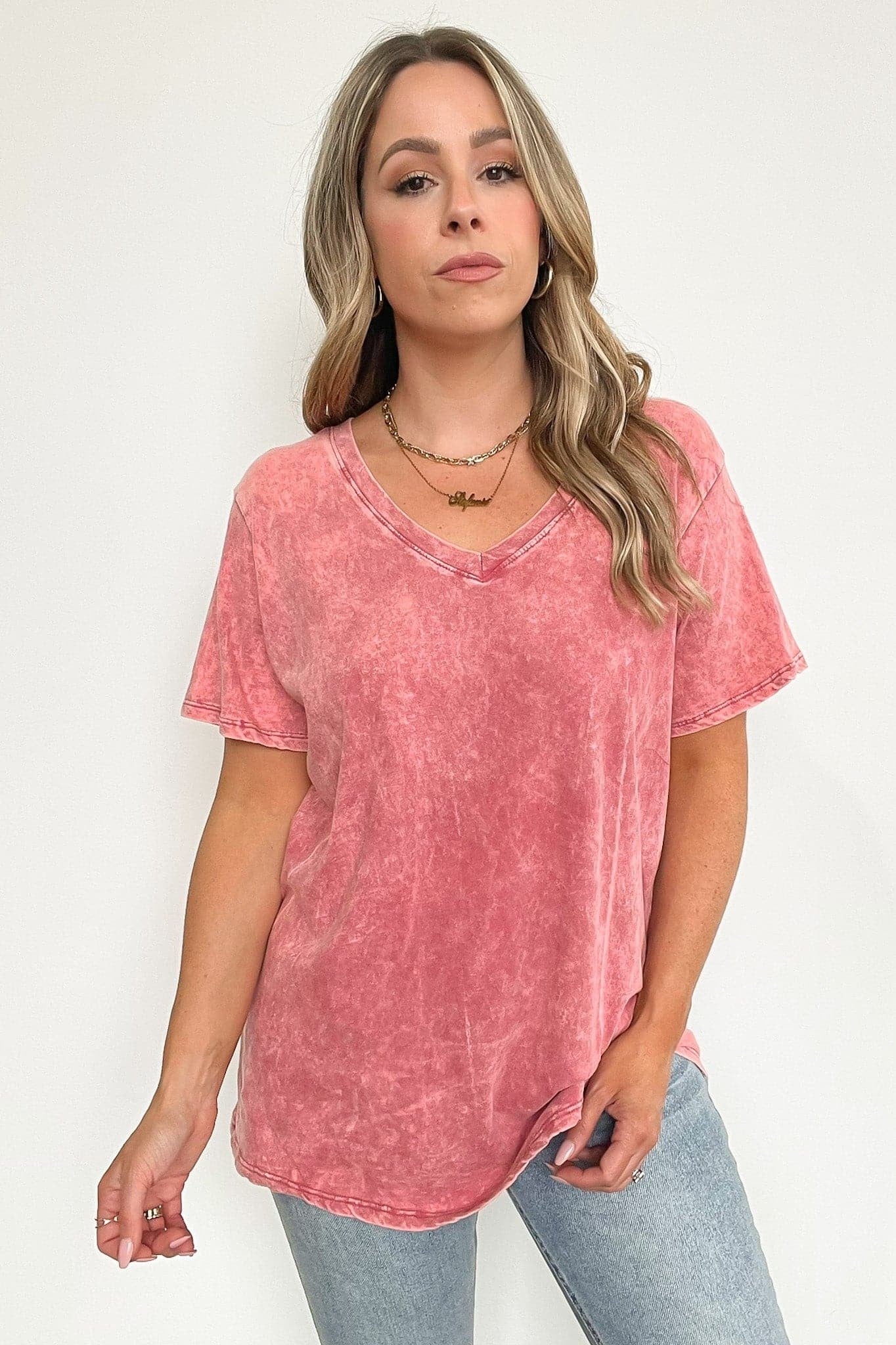 Soliel Acid Wash V-Neck Relaxed Fit Top - BACK IN STOCK