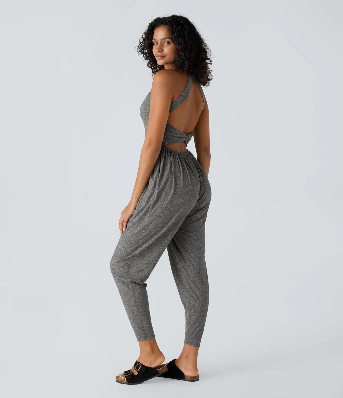 💝Last day promotion-⏰Backless Twisted U Neck Side Pocket Harem Casual Jumpsuit-Easy Peezy Edition