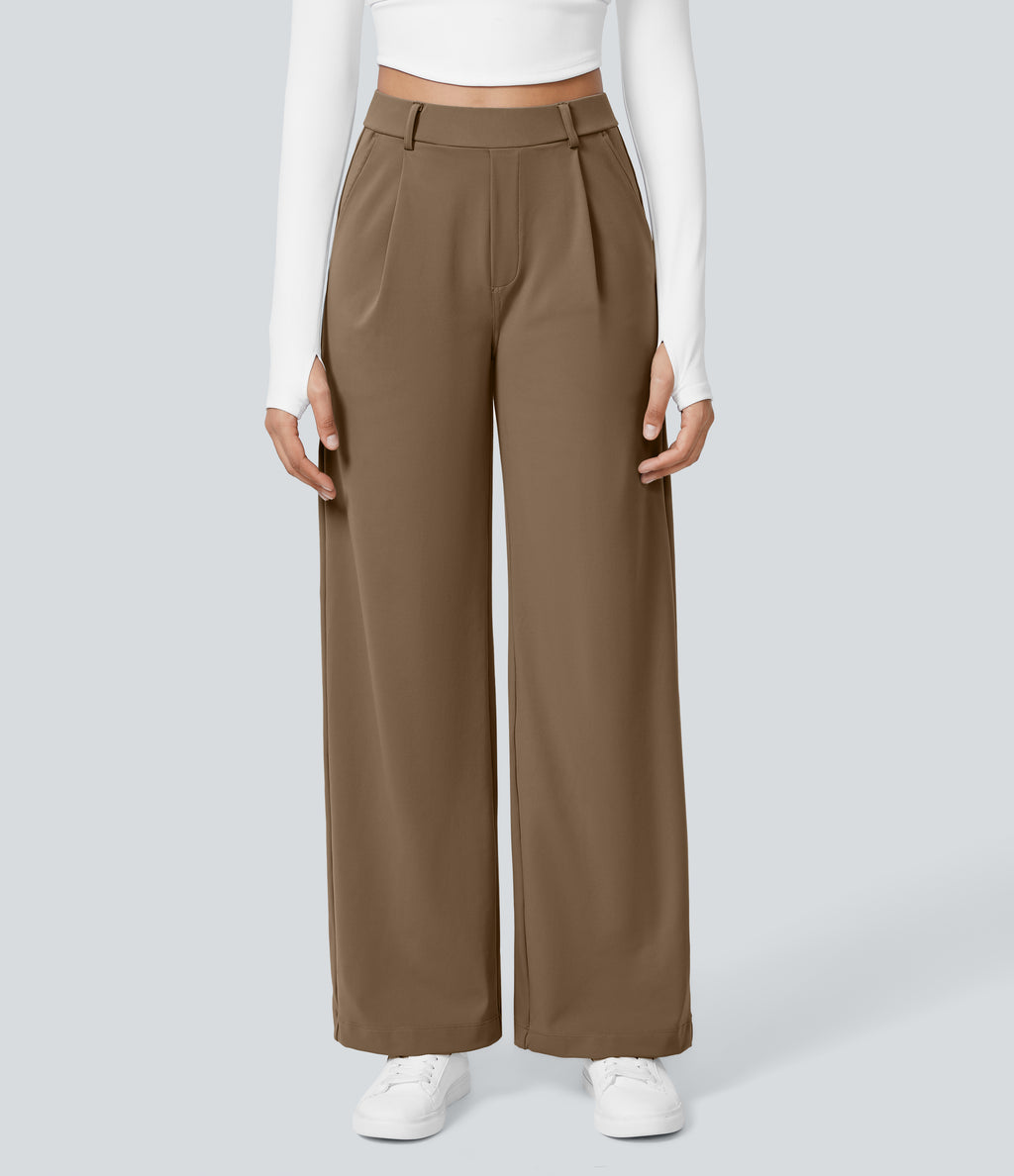 Factory Outlet - High Waisted Side Pocket Straight Leg Work Suit Pants