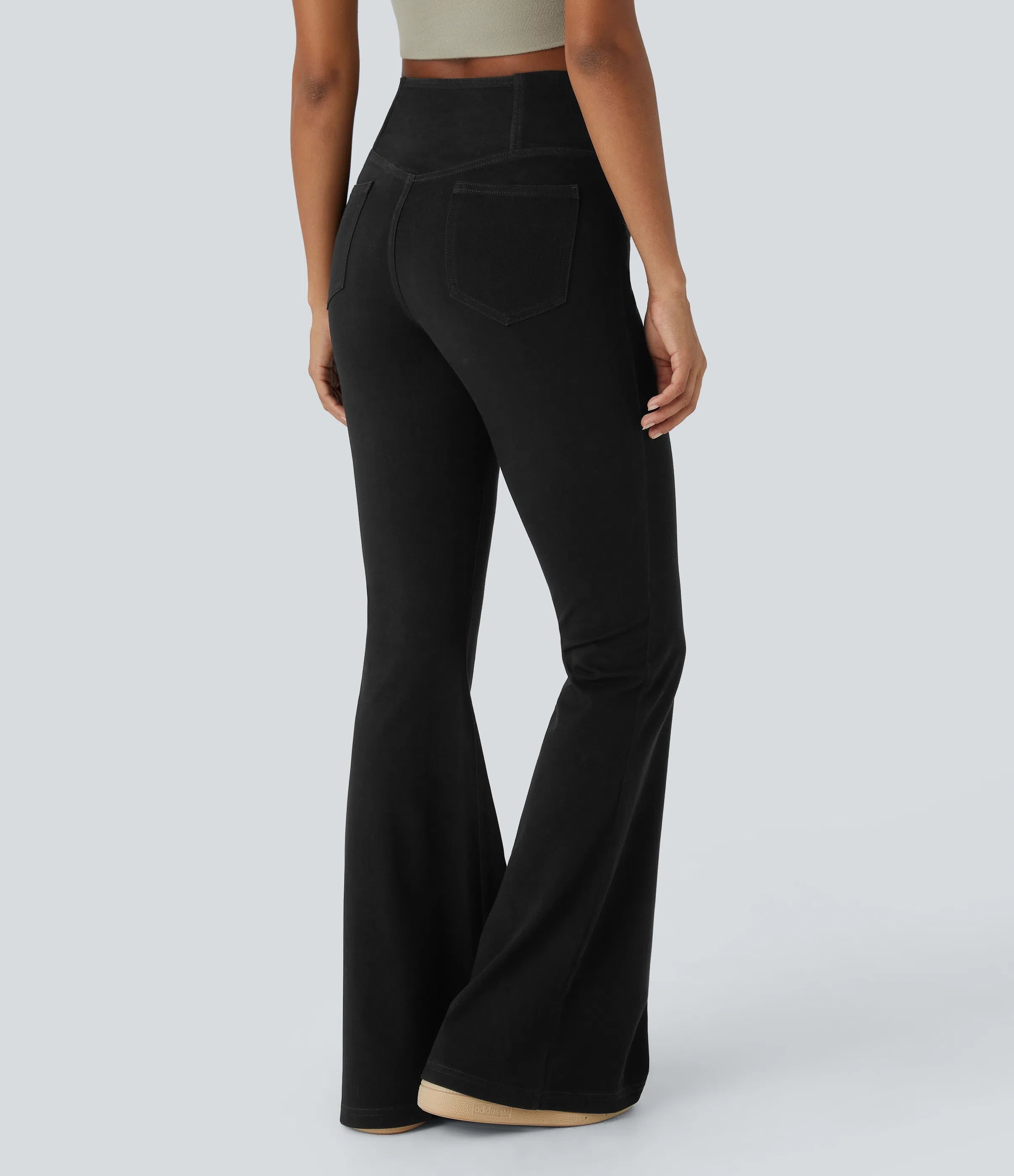 ⚡High Waisted Crossover Pocket Washed Stretchy Knit Casual Super Flare Jeans⚡