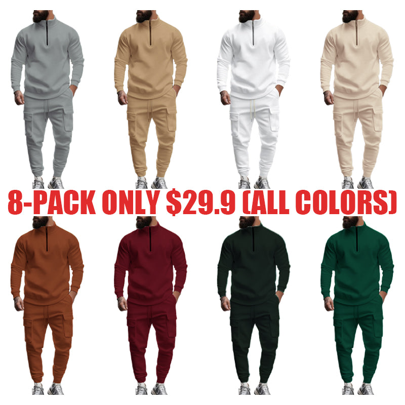 🚀New Arrival 🎃 Men's Casual Fleece Lined Zipper Work Pants Set, Thick Fabric Warm Long Trousers for Fall & Winter