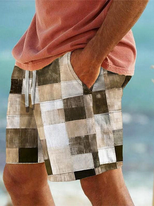 Hawaiian Men's Beach Plaid Print Shorts