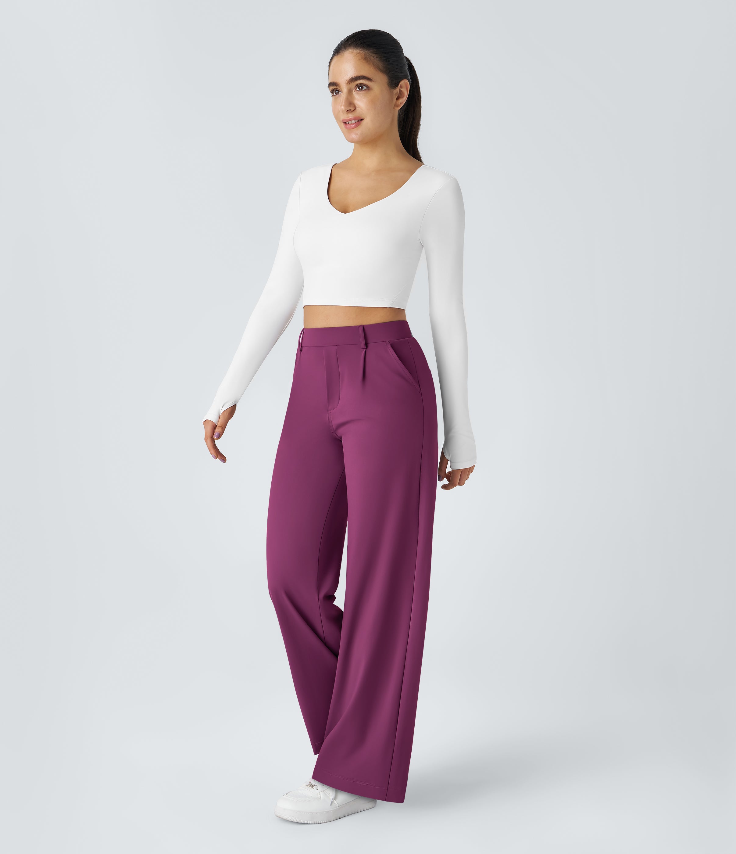 Factory Outlet - High Waisted Side Pocket Straight Leg Work Suit Pants