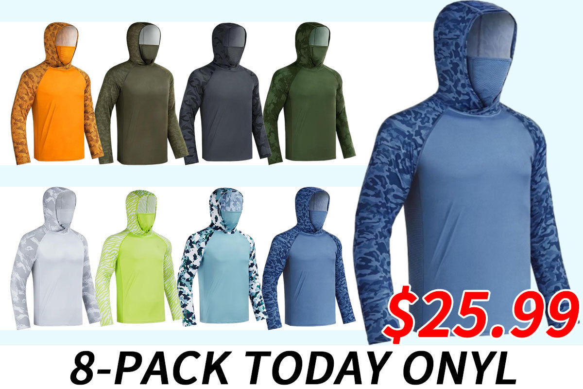 UPF 50+ Sun UV Protection Hoodie Shirts, Men Raglan Long Sleeve Lightweight Quick Dry Breathable Cooling Rash Guard with Mask Neck Gaiter for Outdoor