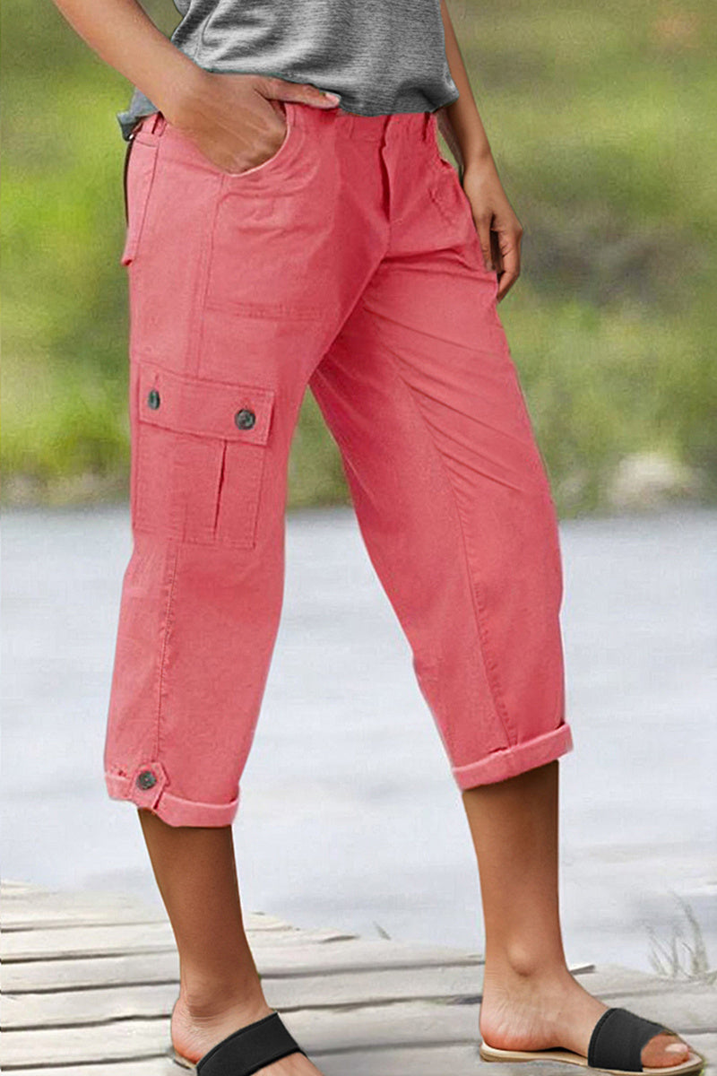 🔥Roll Tab Hem Multi Pocket Capri Mid Waist Cargo Pants🔥