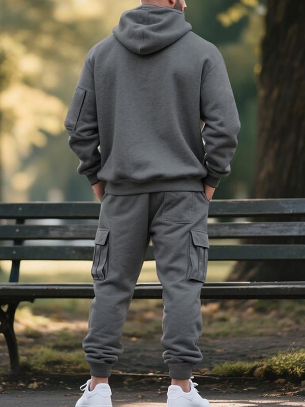 Men's Winter Fleece Lined Casual Set Loose Fit Sporty Multi-Pocket Workwear Warm Long Sleeve Jacket & Pants for Cold Weather Clothes Matching Outdoorfun