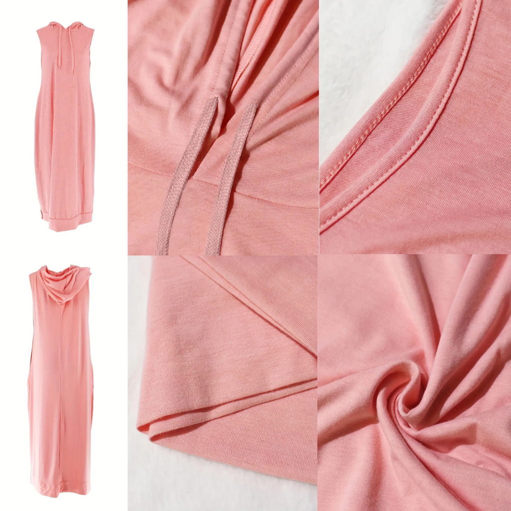 🔥Last day promotion⏰-Women's Plain Drawstring Hooded Tank Dress, Casual Pocket Sleeveless Maxi Dress for Summer, Fashion Women's Clothing for Daily Wear