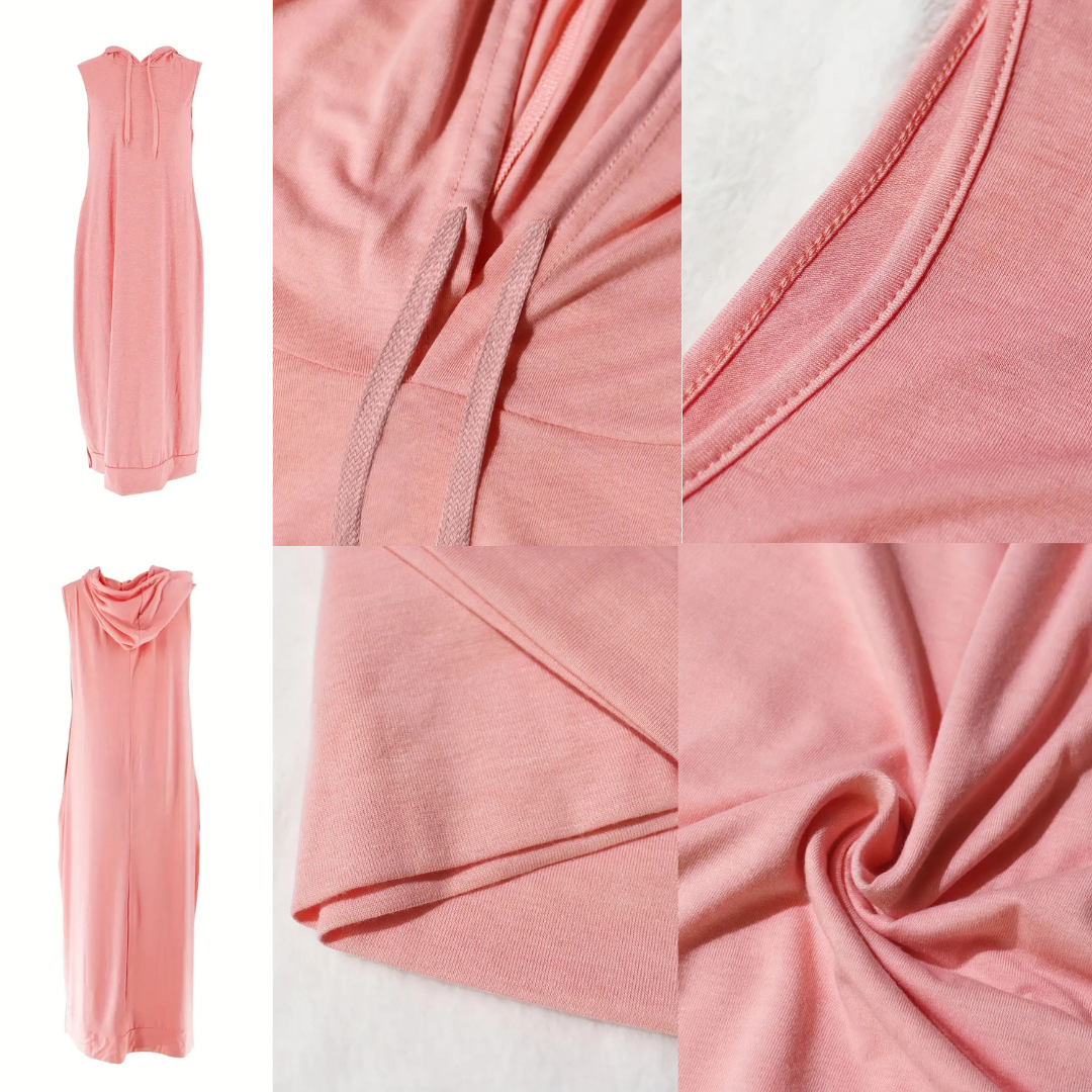 🔥Last day promotion⏰-Women's Plain Drawstring Hooded Tank Dress, Casual Pocket Sleeveless Maxi Dress for Summer, Fashion Women's Clothing for Daily Wear