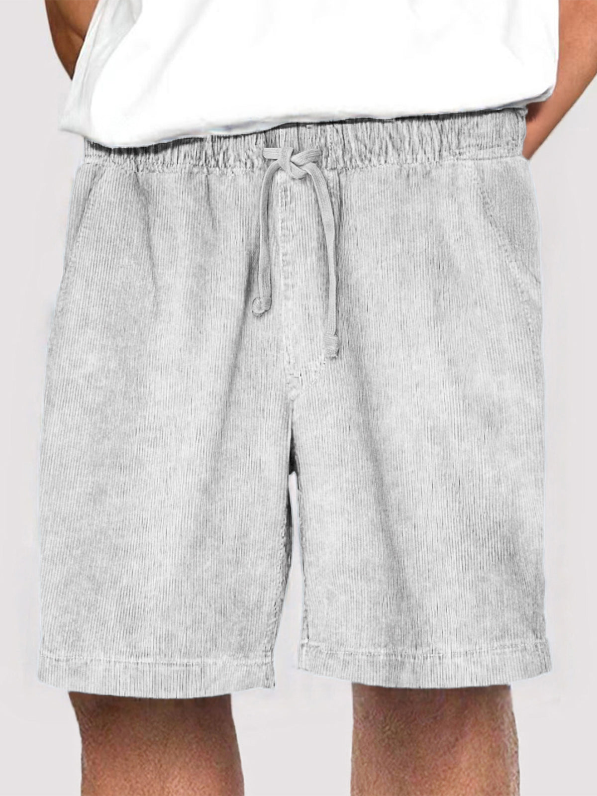 Men's Fashion Corduroy Casual Everyday Elastic Waist Drawstring Shorts With Side Pockets