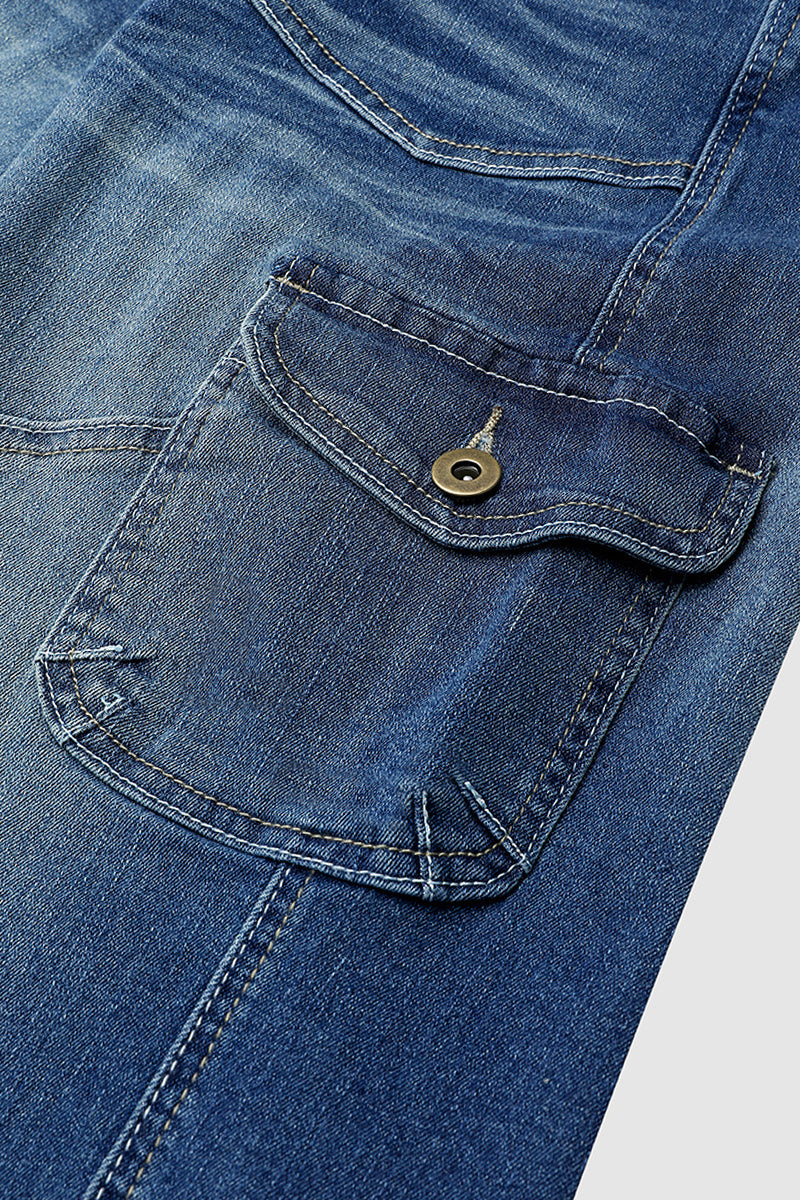 Flap Pocket Roll Hem Denim Bermuda Shorts Without Belt