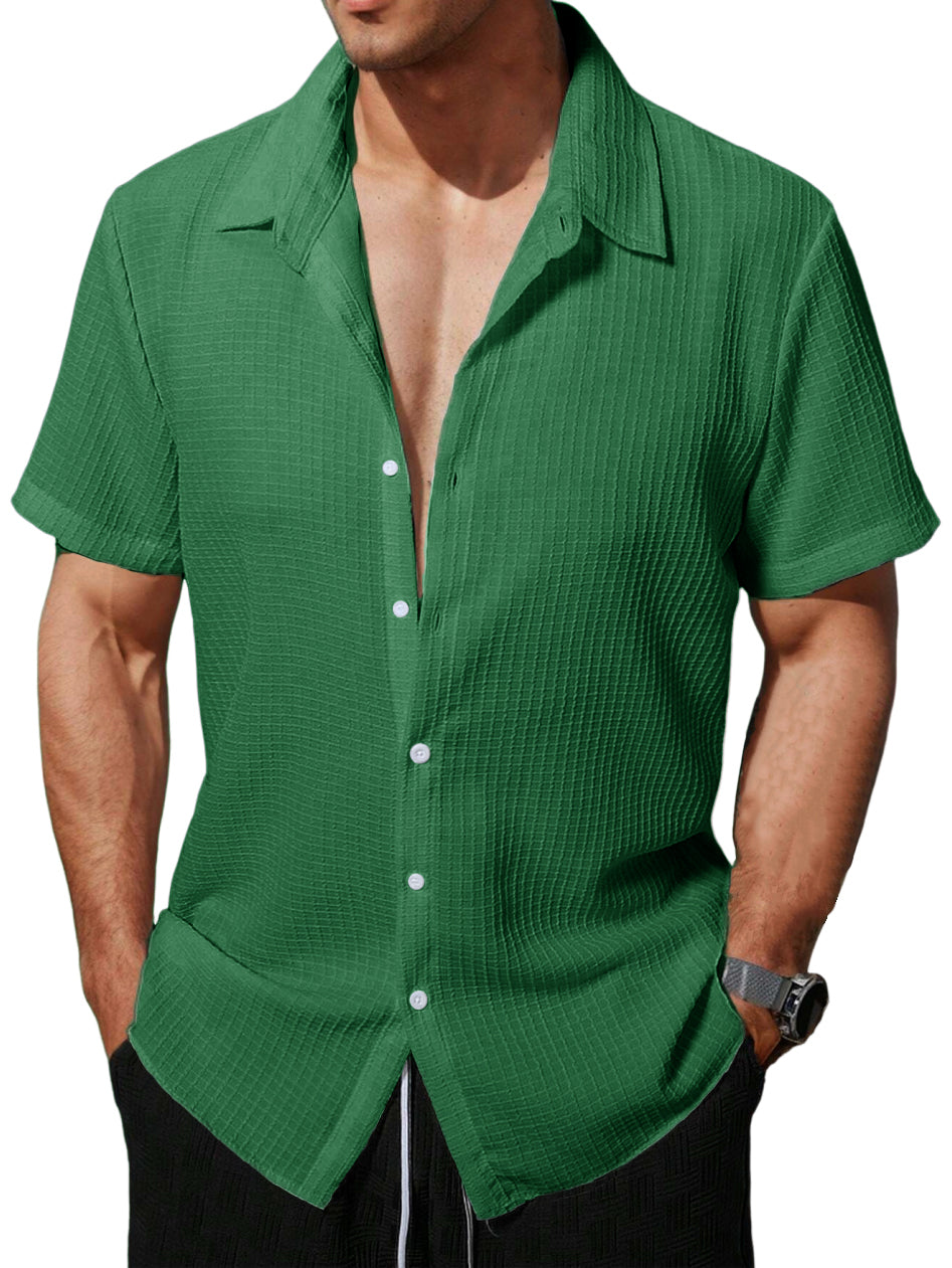Men's Hawaiian Lapel Waffle Short Sleeve Shirt