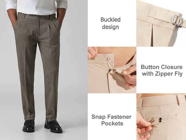 Men's Stretch Gurkha Pants Slim Fit Dress Pants for Men Expandable Waist Dress Pants