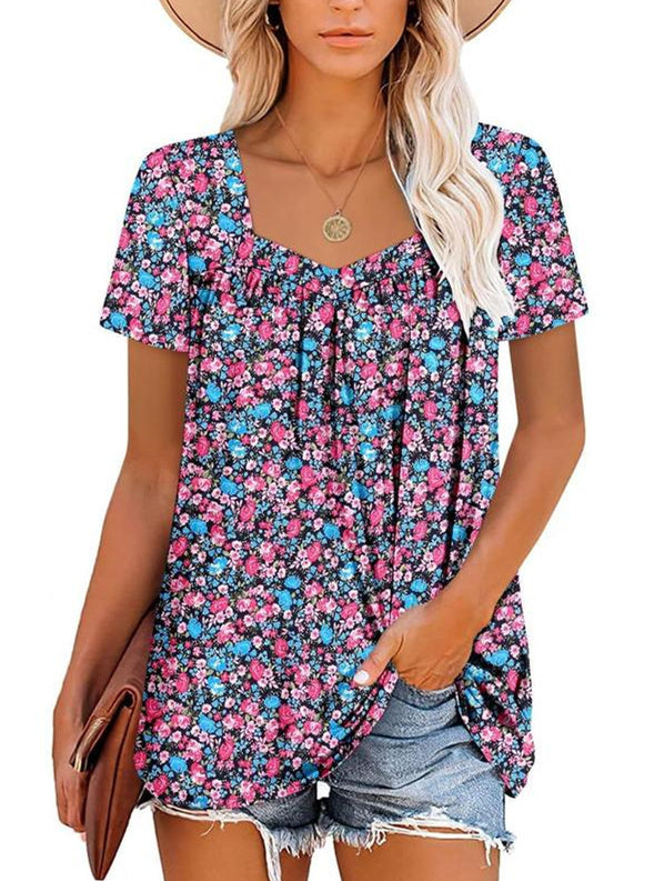 ⏰Hot Sale-Women's Summer Pleated Printed Short-Sleeves
