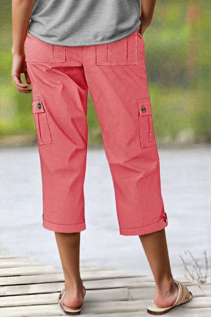 🔥Roll Tab Hem Multi Pocket Capri Mid Waist Cargo Pants🔥